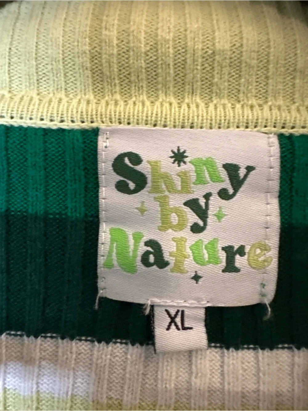 Shiny by Nature XL Green Striped Ribbed Mock Neck 100% Cotton Retro Sweater